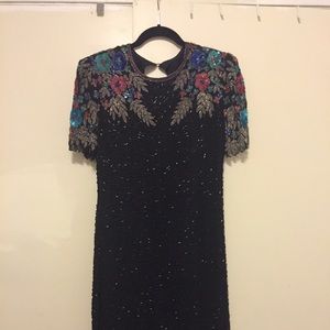 COPY - Vintage 1920's black beaded colorful midi …